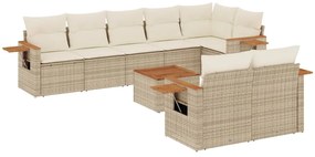 Set divano da giardino 9 pz con cuscini beige in polyrattan