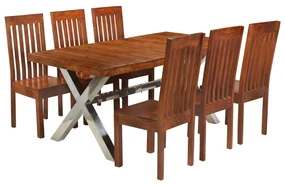 Set Tavolo Da Pranzo 7 Pz İn Legno Massello Di Acacia /