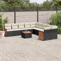 Set Divani da Giardino 11 pz con Cuscini in Polyrattan Nero 3260439