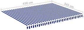 Tessuto di Ricambio per Tenda da Sole Blu e Bianco 4,5x3,5 m