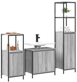 Set di mobili da bagno a 3 pezzi  in legno ingegnerizzato grigio sonoma