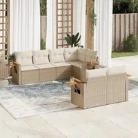 Set Divani da Giardino 7 pz con Cuscini Beige in Polyrattan 3259384