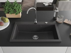 Mexen Elix lavello da cucina in granito, 1 vasca, 800 x 500 mm, nero maculato, sifone cromato - 6527801005-76
