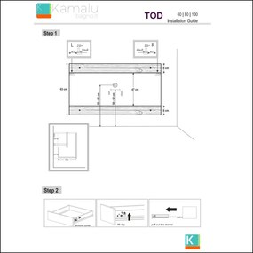 Mobile bagno sospeso 80cm con lavabo integrato e 2 cassetti TOD-80L - KAMALU