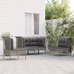 Set divani da giardino 4 pz con cuscini in polyrattan grigio