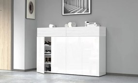 Scarpiera SAVONA 4 Ante e 2 Ribalta - Bianco Lucido/Bianco Larice, Moderna e Capiente