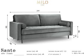 Divano in velluto grigio chiaro, 219 cm Santo - Milo Casa