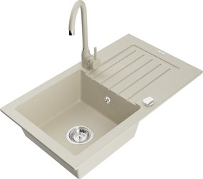 Mexen Pablo lavello in granito con 1 vasca con scolapiatti e rubinetto da cucina Telma, beige - 6510-69-670200-69