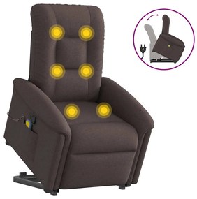 Poltrona Alzapersona Massaggi Reclinabile Marrone Scuro Tessuto /