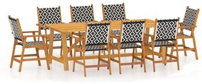 Set mobili da pranzo per giardino 9 pz legno massello di acacia