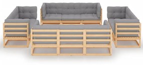 Set divani da giardino 13 pz con cuscini legno massello di pino