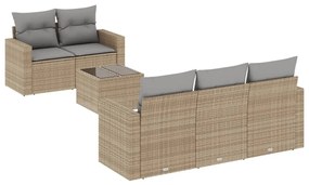 Set Divano da Giardino 6 pz con Cuscini Beige in Polyrattan