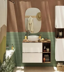 Mobile sottolavabo e lavabo Modern per vasca centrale bianco e noce L 60 x H 55 x P 45 cm 2 cassetti, top incluso