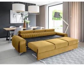 Divano color senape allungabile e rivestimento in velluto 261 cm Laurence – ELTAP