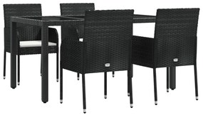 Set da pranzo da giardino 5 pz nero con cuscini in polyrattan