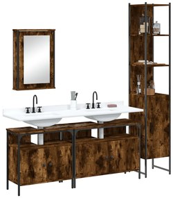 Set mobili da bagno 4 pz rovere fumo in legno multistrato