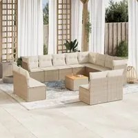 Set Divano da Giardino 13 pz con Cuscini Beige in Polyrattan 3223930