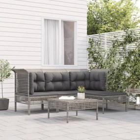 Set divani da giardino 5 pz con cuscini in polyrattan grigio