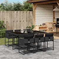 Set da Pranzo da Giardino 7 pz Nero con Cuscini in Polyrattan 3278034