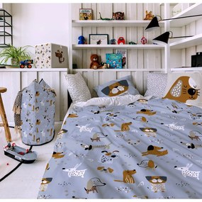 Biancheria da letto blu per bambini in cotone sateen , 140 x 200 cm Woof Woof - Butter Kings