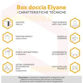 Box doccia a nicchia scorrevole estensibilita 140-146 cm vetro trasparente 6 mm 190H profili silver Elyane 2p