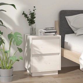 Comodino Bianco 40x35x50 Cm İn Legno Massello Di Pino /
