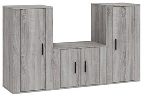 Set mobili porta tv 3 pz grigio sonoma in legno multistrato
