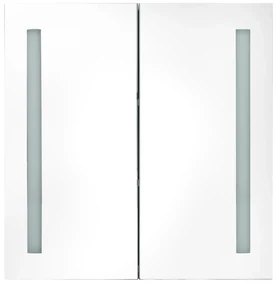 Armadietto bagno con specchio e led nero lucido 62x14x60 cm