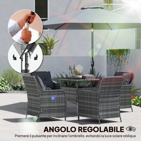 Ombrellone da Giardino 3x3 m Inclinabile con Apertura a Manovella in Metallo e Poliestere Grigio...