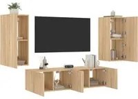 Mobili TV a Muro con LED 4pz Rovere Sonoma Legno Multistrato 3216841