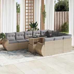 Set divani da giardino 11 pz con cuscini beige in polyrattan