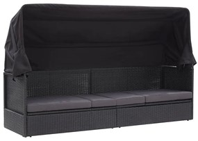 Divano Letto da Esterno con Baldacchino in Polyrattan Nero