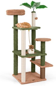 Costway Albero per gatti 152cm con posatoio in peluche giocattolo appeso pianta finta, Tiragraffi per gatti in sisal Verde