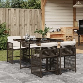 Set da pranzo da giardino 5pz con cuscini in polyrattan marrone