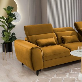 Divano angolare giallo allungabile/con contenitore (con penisola a destra/con chaise lounge) e rivestimento in velluto Foble – ELTAP