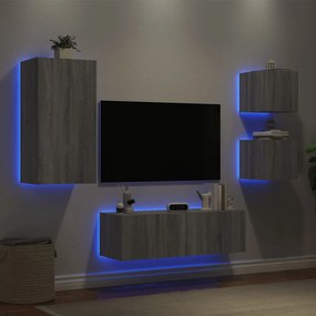Mobili Tv A Muro 4pz Con Luci Led Grigio Sonoma /