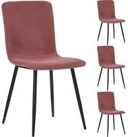 Set 4 Sedie per Sala da Pranzo in Velluto Rosa con Gambe Nere Seduta Ergonomica