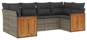 Set divano da giardino 6 pz con cuscini grigio in polyrattan