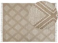 Tappeto in cotone bianco beige 160 x 230 cm motivo geometrico nappe tribali orientali