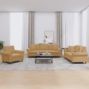 Set Di Divani 3 Pz Con Cuscini Marrone İn Velluto /