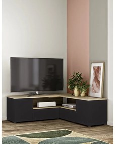 Tavolo TV in rovere decorato in nero e naturale 130x46 cm Angle - TemaHome