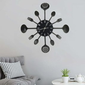 Orologio Da Parete Cucchiaio E Forchetta Nero 40 Cm Alluminio /