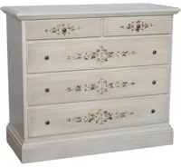 Cassettiera 5 cassetti legno shabby bianco anticato decori 117x51x101 - Mobili 2G