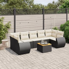 Set divani da giardino con cuscini 8 pz nero in polyrattan