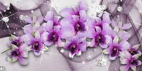 Quadro su tela – Fiori viola su sfondo astratto