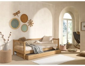 Letto per bambini in legno di quercia in colore naturale con letto estraibile e contenitore 90x200 cm Forrest - Vipack