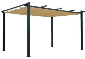 Pergola 3x4 In Alluminio Gazebo Antracite Telo Copertura Scorrevole Sabbia