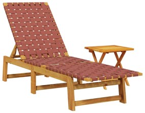 Lettino prendisole tavolino rosso legno massello acacia tessuto