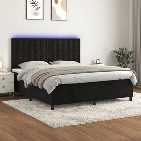 Letto A Molle Con Materasso E Led Nero 160x200 Cm İn Velluto /