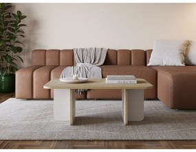 Tavolino da salotto color crema/di colore naturale con piano effetto rovere 56x100 cm Hillary – Marckeric